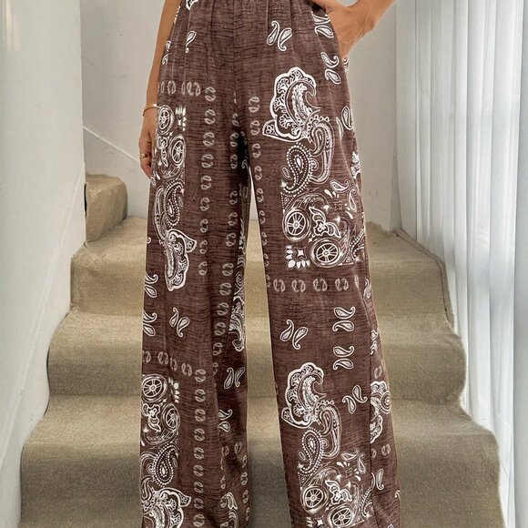 Multicolor Boho Women's Long Print Palazzo Maxi Trousers - Picture 3 of 7